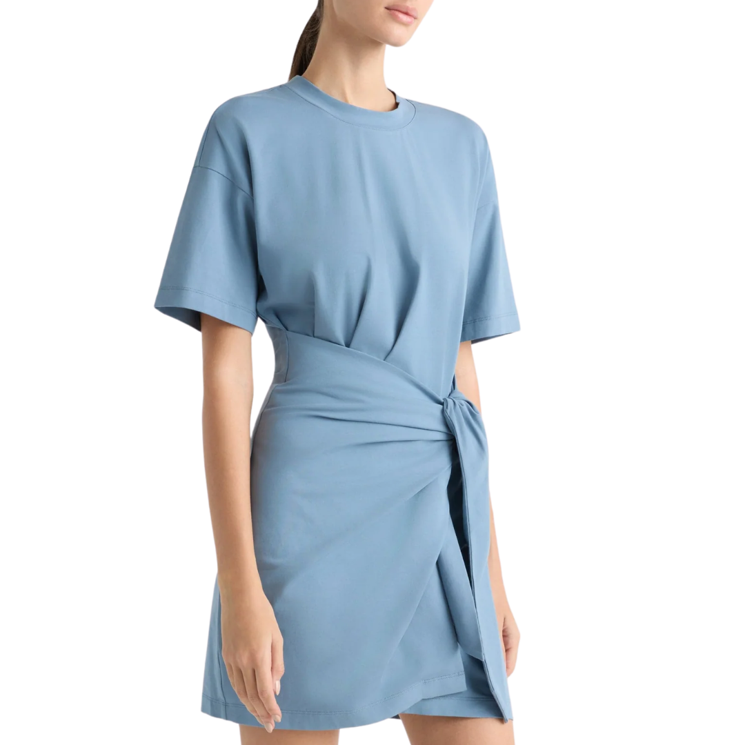 Fallon Organic Cotton T-Shirt Wrap Dress in Dusty Blue