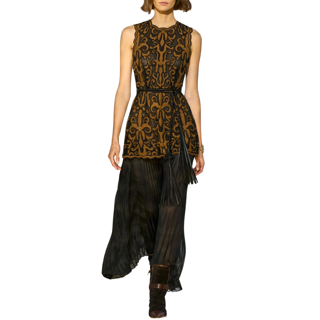 Auryn Applique Sleeveless Long Dress in Saffron