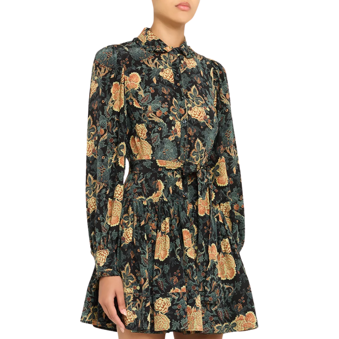Simona Silk Long Sleeve Mini Dress in Nuit