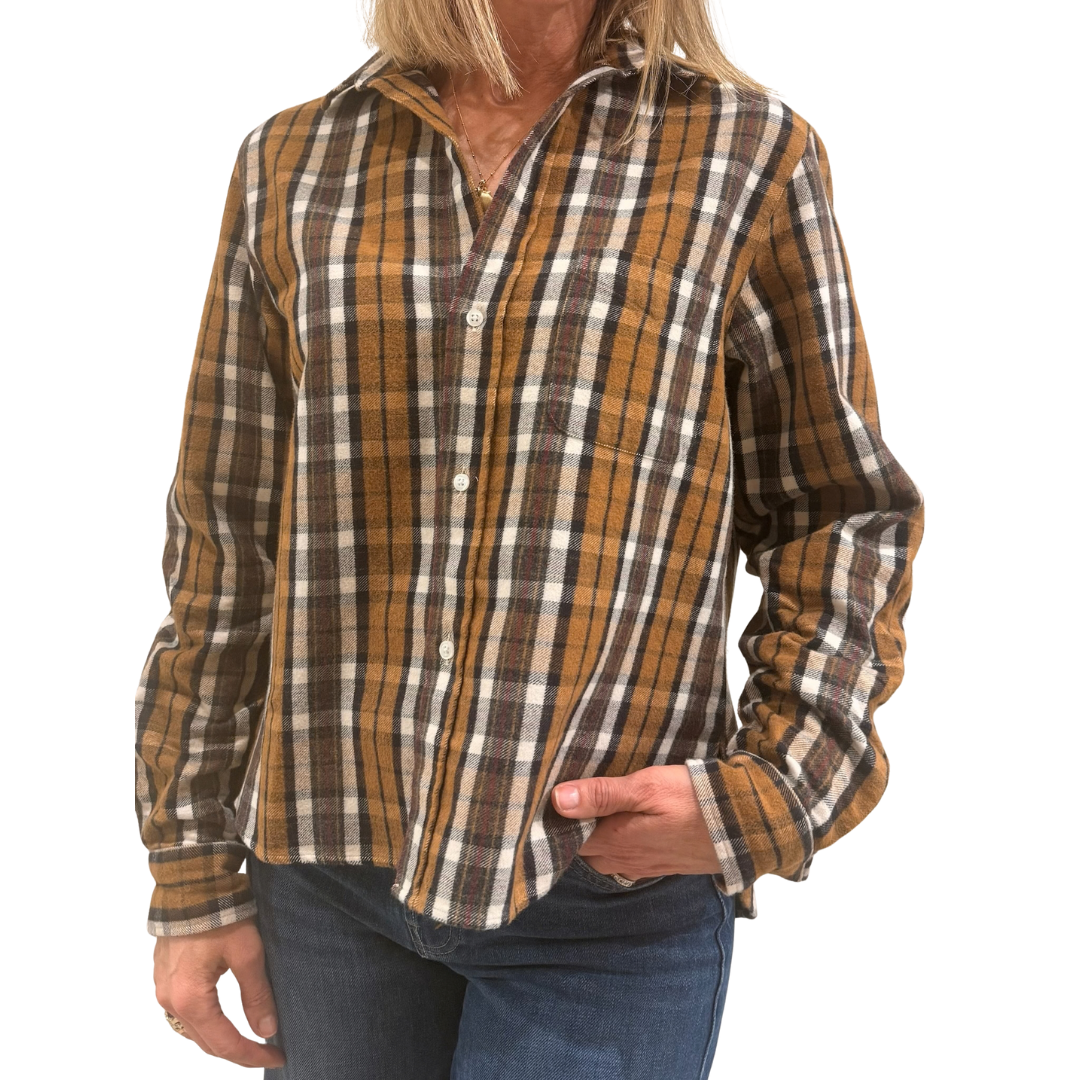 Silvio Untuckable Button-Up Shirt in Large Brown, Cream, Red Plaid