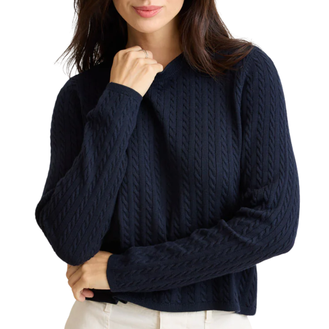Saylor Cable Crewneck in Navy