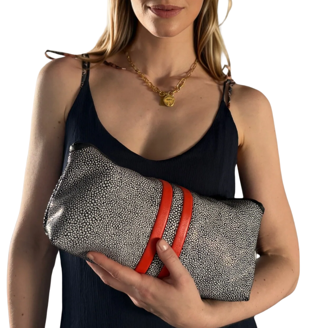 Snap Guapo Clutch Crazy Paving in Black White Red Stripe