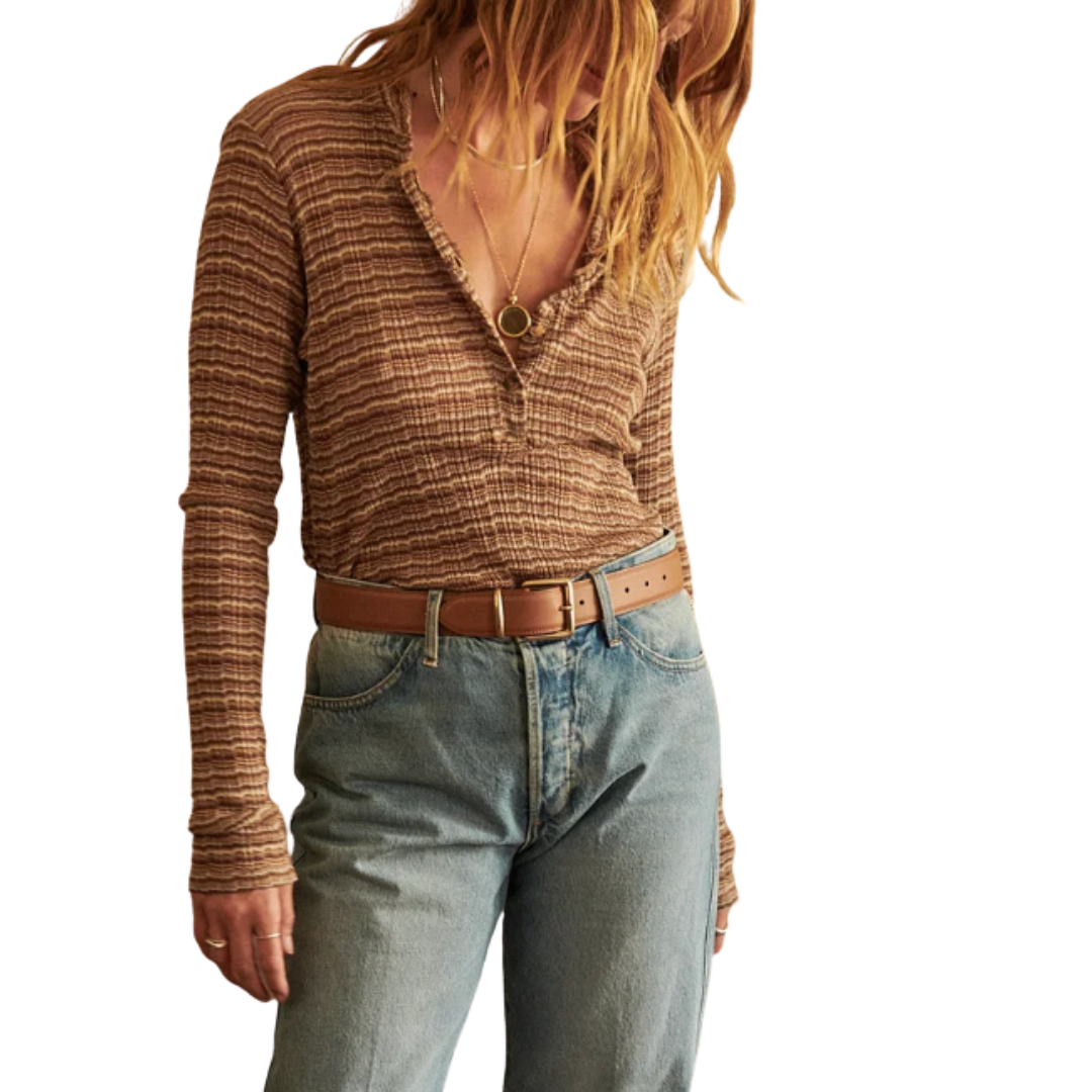 L/S Henley Top in Vintage Brown