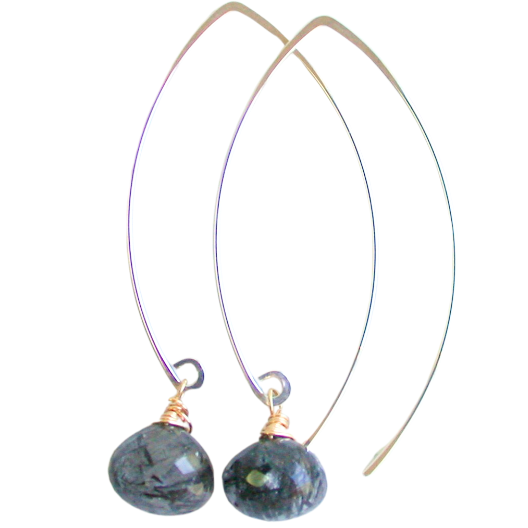Black Rutilated Onion Drop Threaders in Mixed Metal