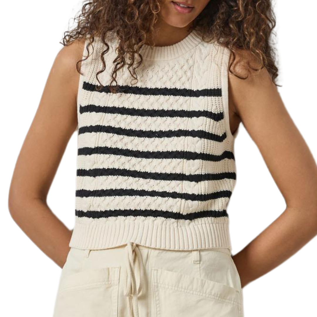 Cropped Cable Tank Sweater in Stripe