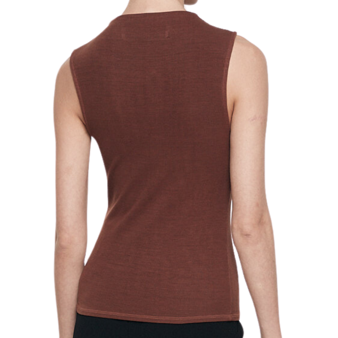 Silk Rib Sleeveless Mockneck in Nutshell