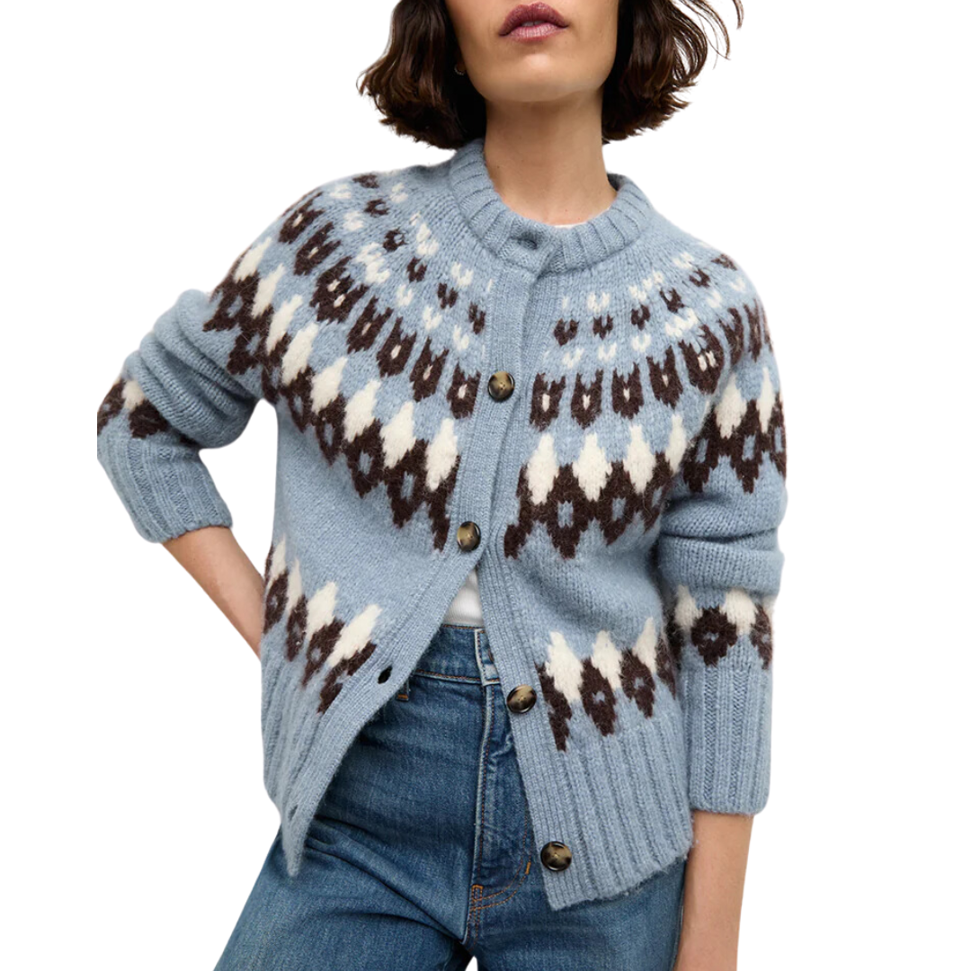 Christina Fairisle Cardigan in Smoke Blue Multi