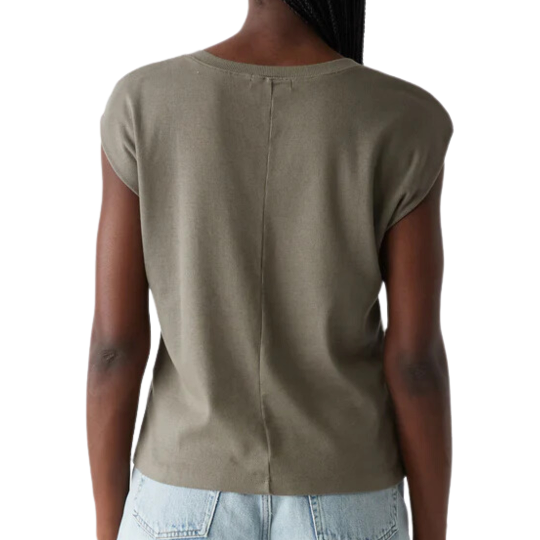 Tati Power Shoulder Top in Olive