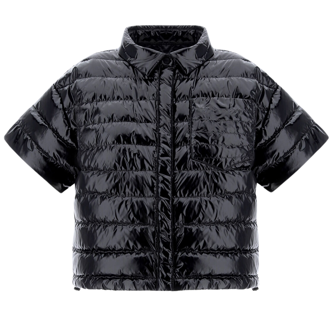 Gloss Short-Sleeved Bomber Jacket in Black