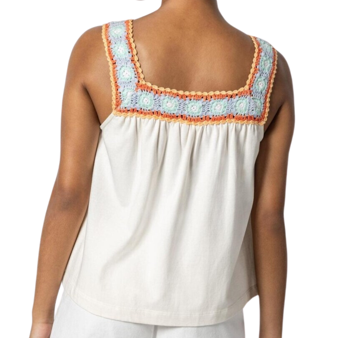 Crochet Trim Tank in White