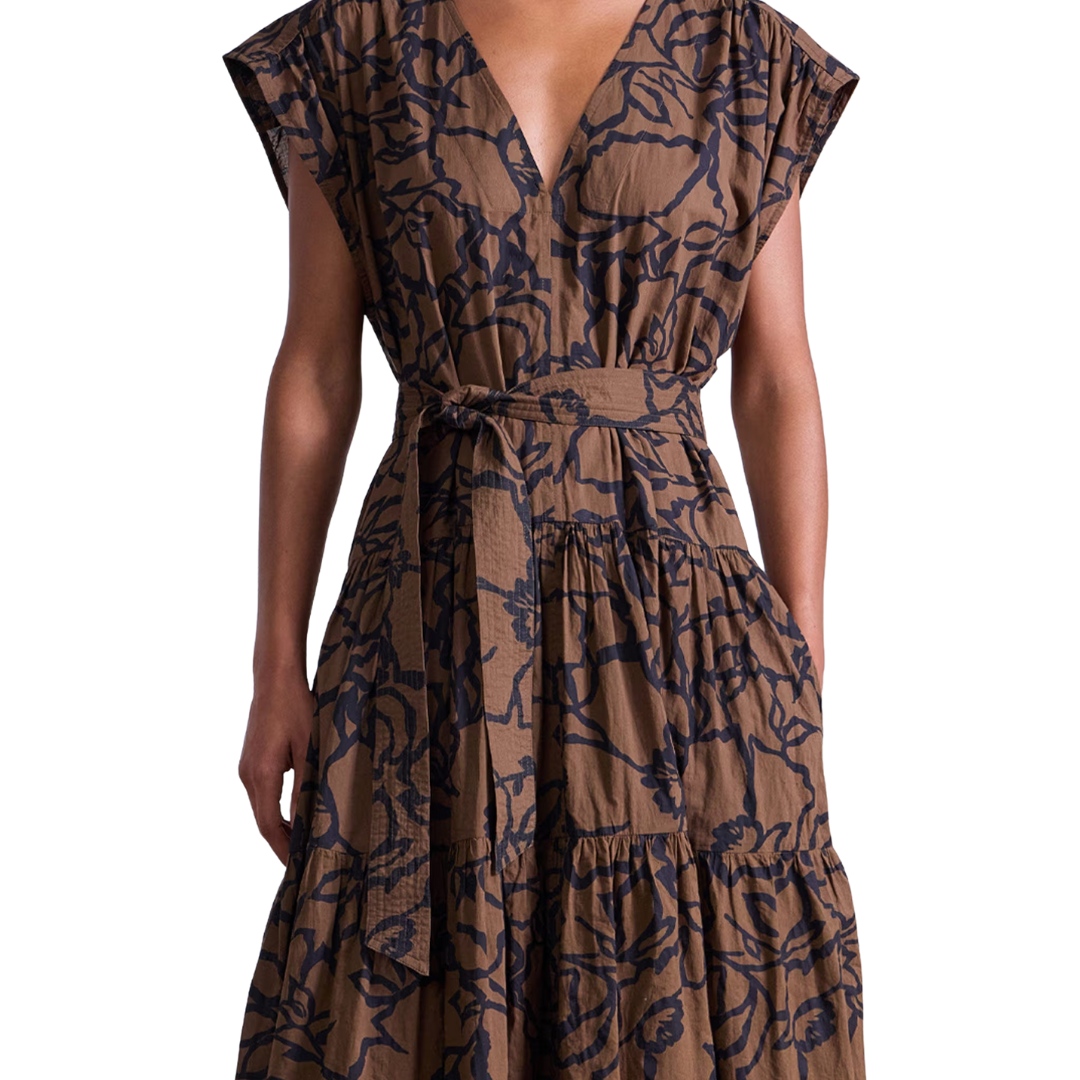 Agathe Tiered Maxi in Large Lace Floral Chocolate