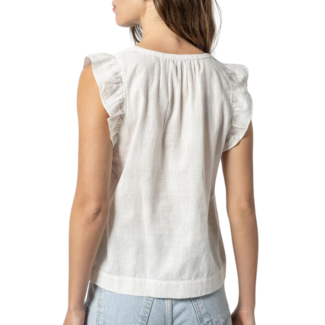 Flutter Sleeve Split Neck in White