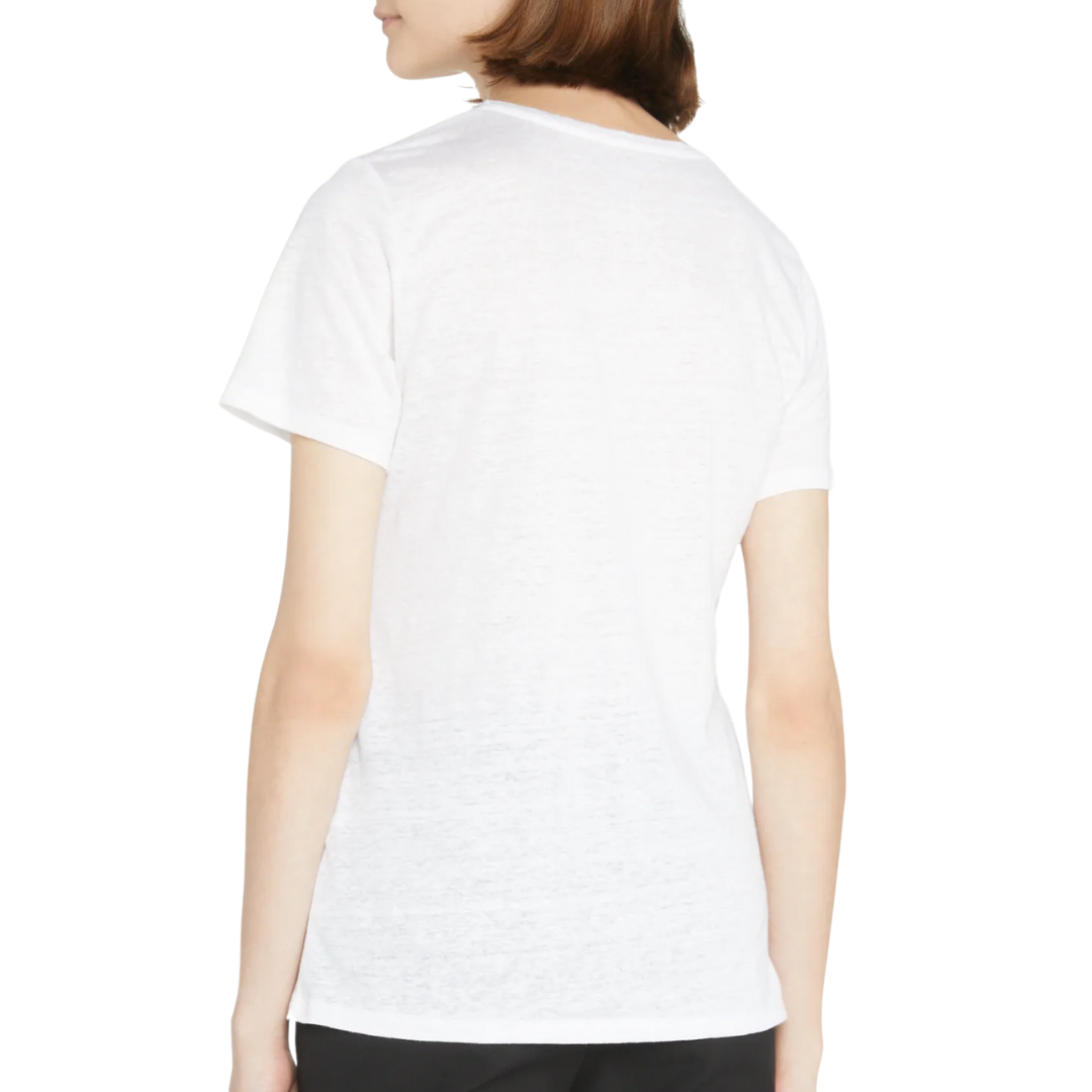 Stretch Linen Short Sleeve Semi Relaxed V-Neck in Blanc