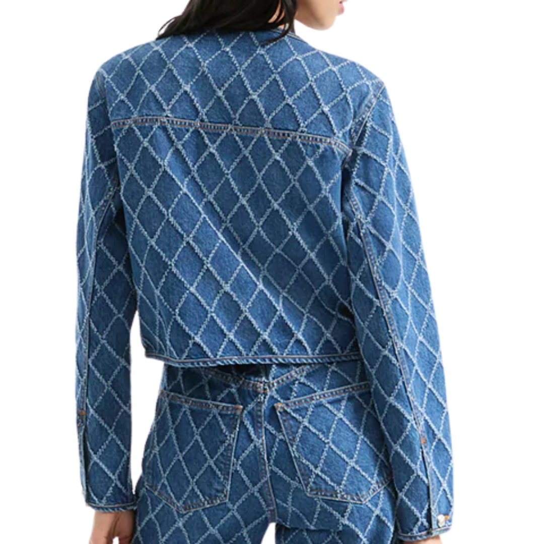Nolita Diamond-Printed Denim Jacket in Blue Diamond