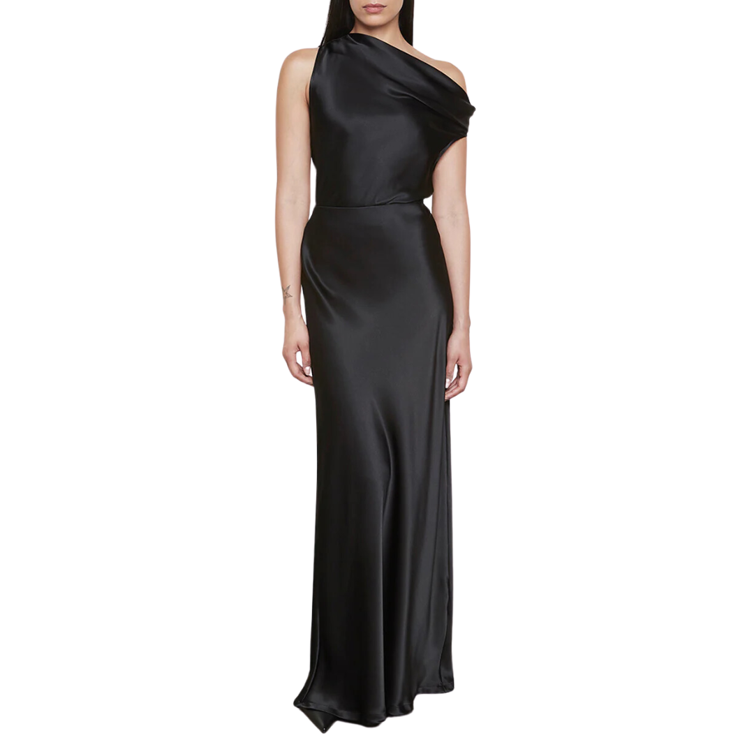 Silk Bias Off-Shoulder in Black