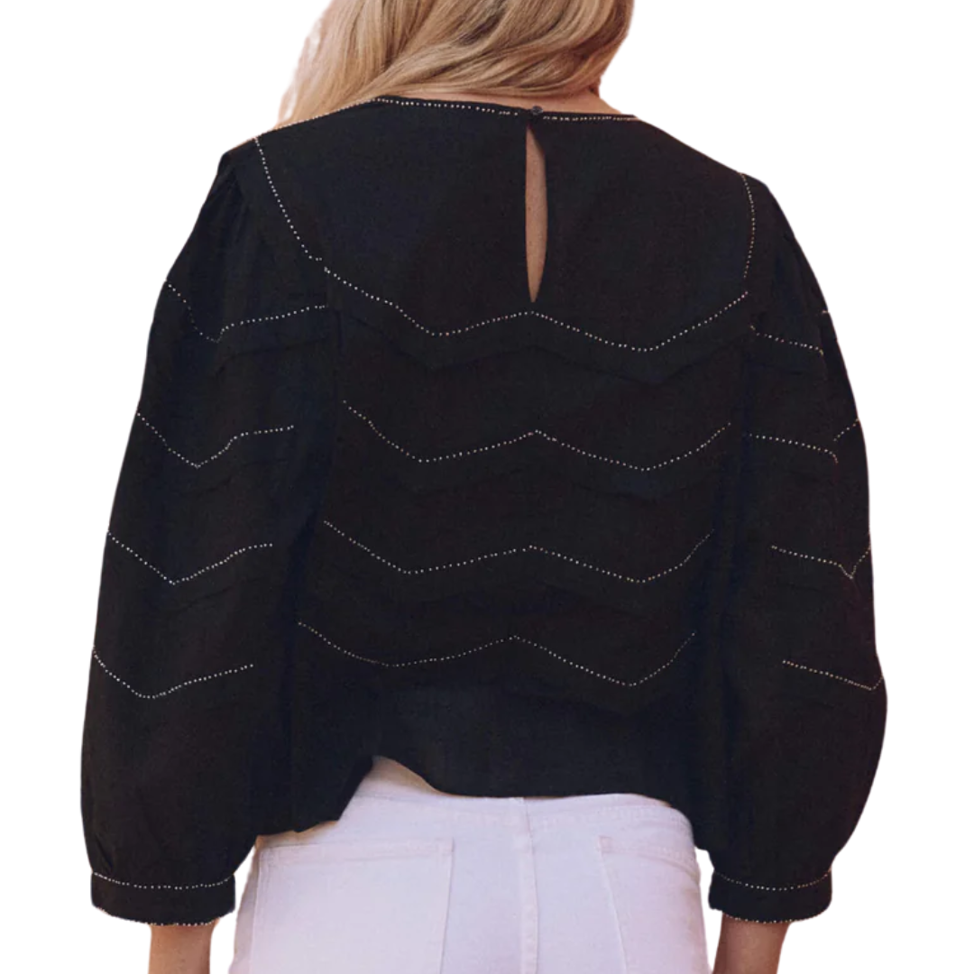 The Beaded Chevron Top in Black