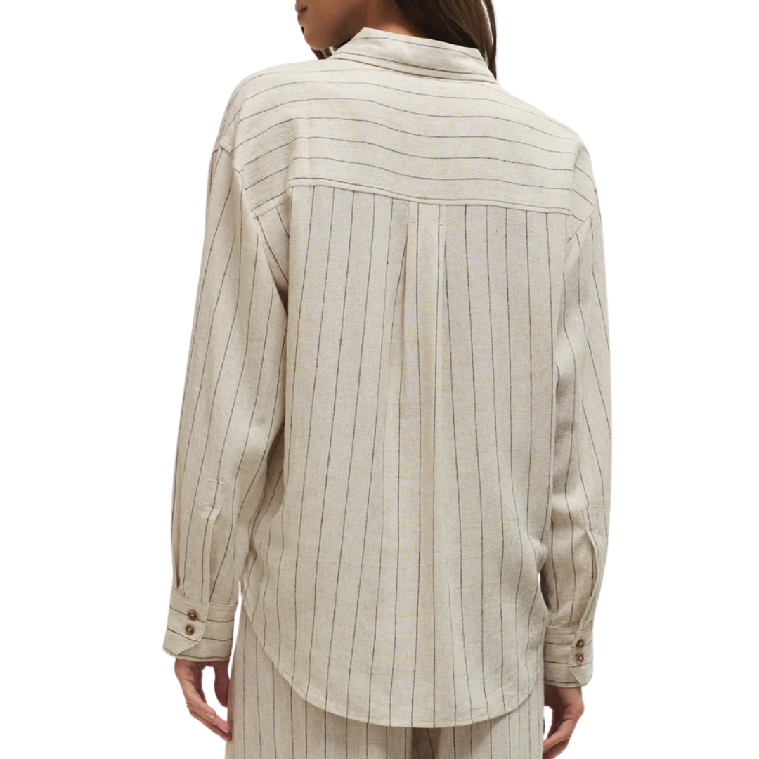 Alfie Striped Linen Button Up in Linen