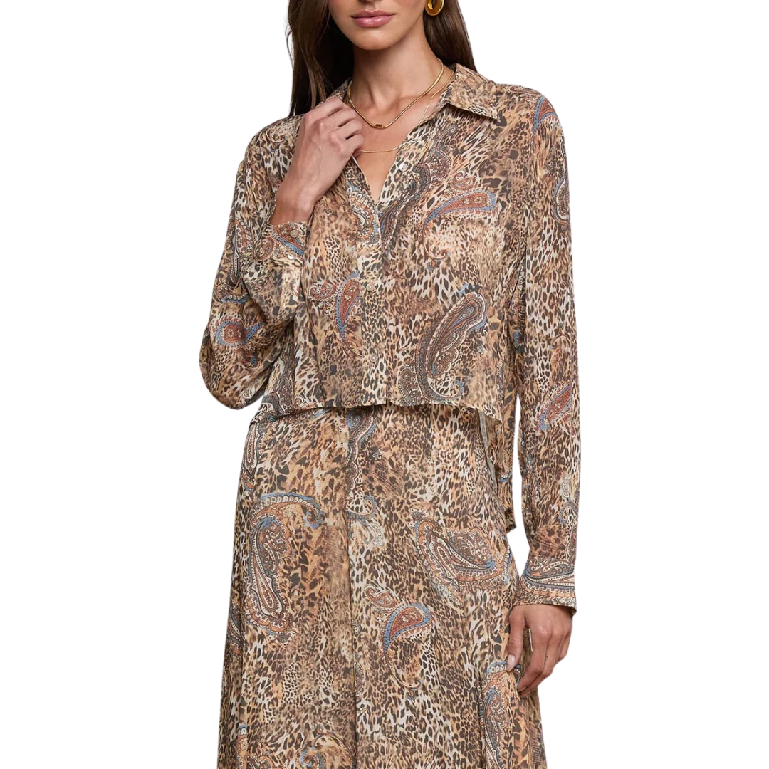 Cosette Button-Down Shirt in Brown/Blue Valencia Leopard
