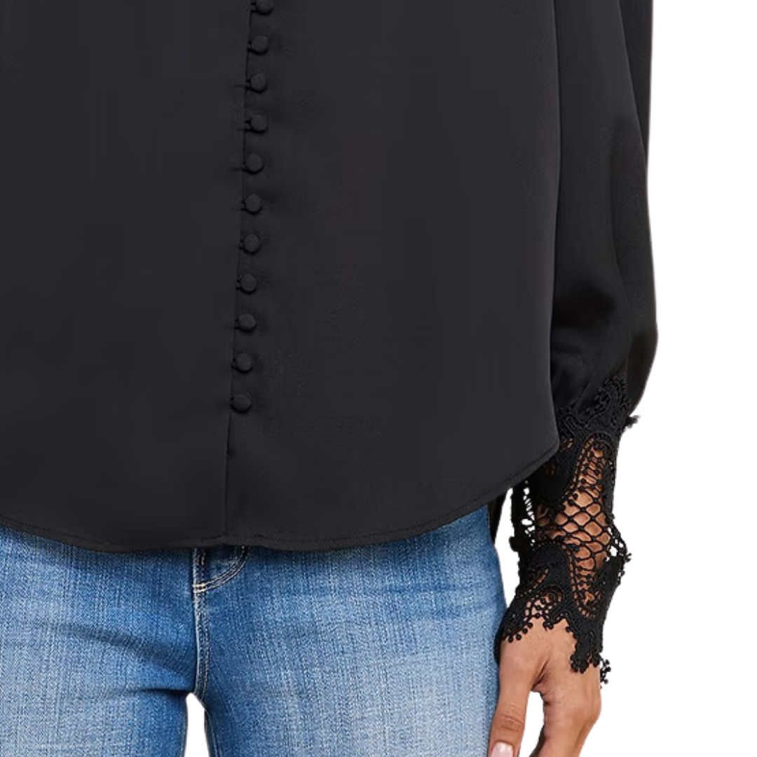 Ava Lace Cuff Blouse in Black