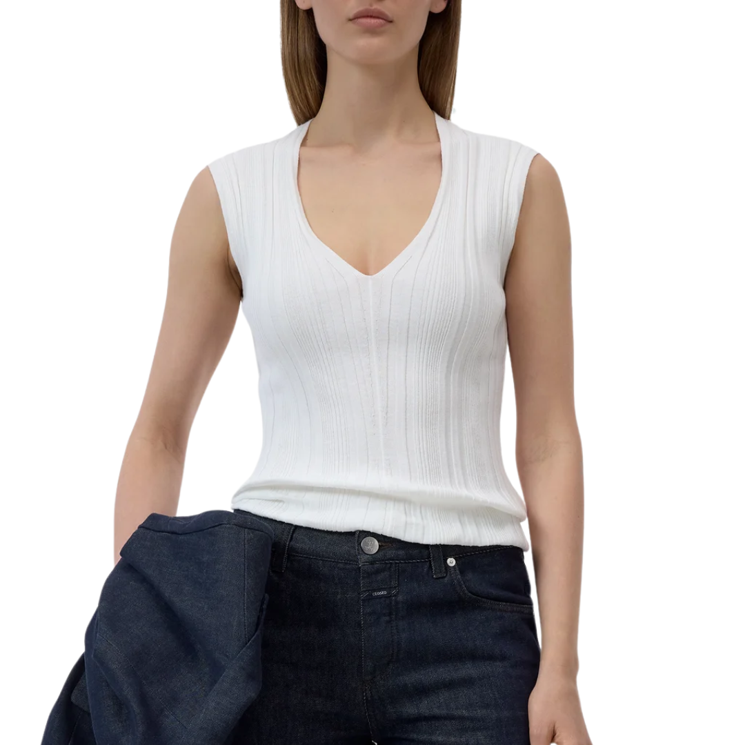 V-Neck Cotton Knit in Ivory