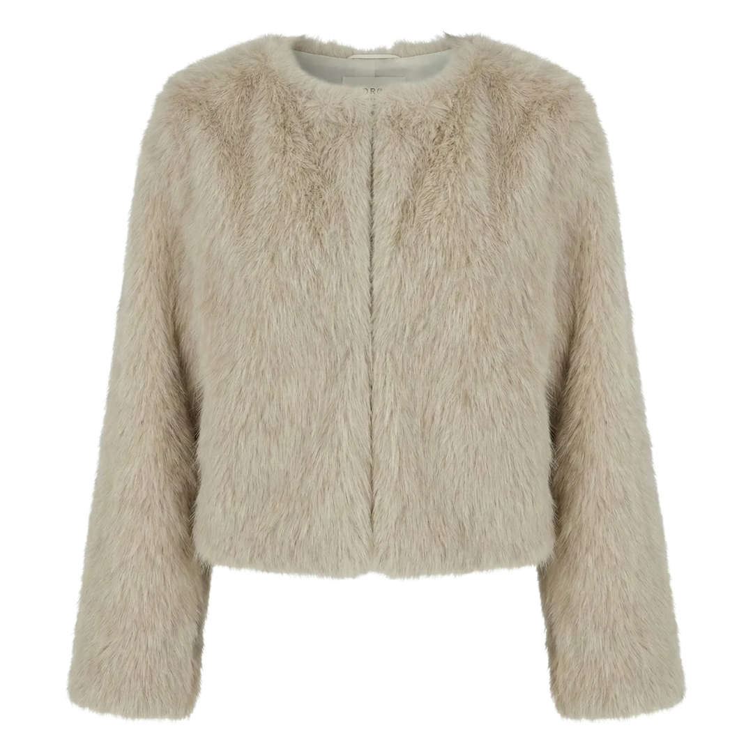 Blaine Collarless Faux Fur Jacket in Birch