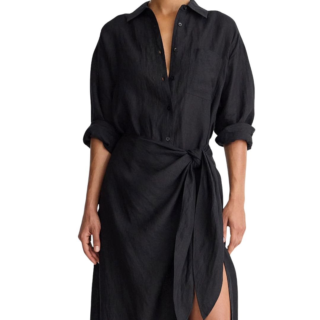 Alessandra Sarong Shirt Dress in Black