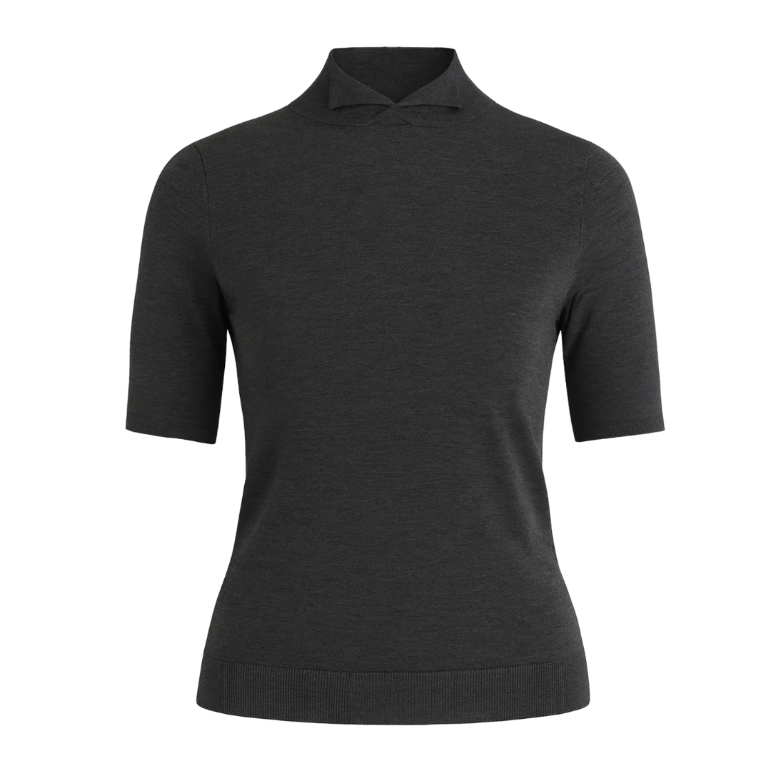 Gia Cotton-Silk Turtleneck Knit Top in Heather Charcoal