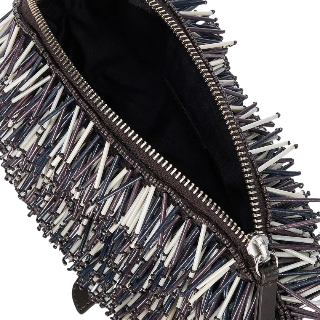 Porcupine Clutch in Black Beaded Multi