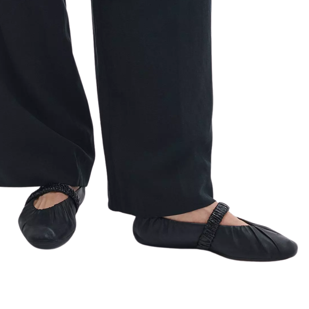 Spire Ruched Leather Mary Janes in Black