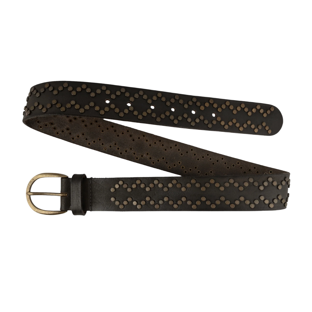 Demi Oval Buckle Studded Belt in Grey