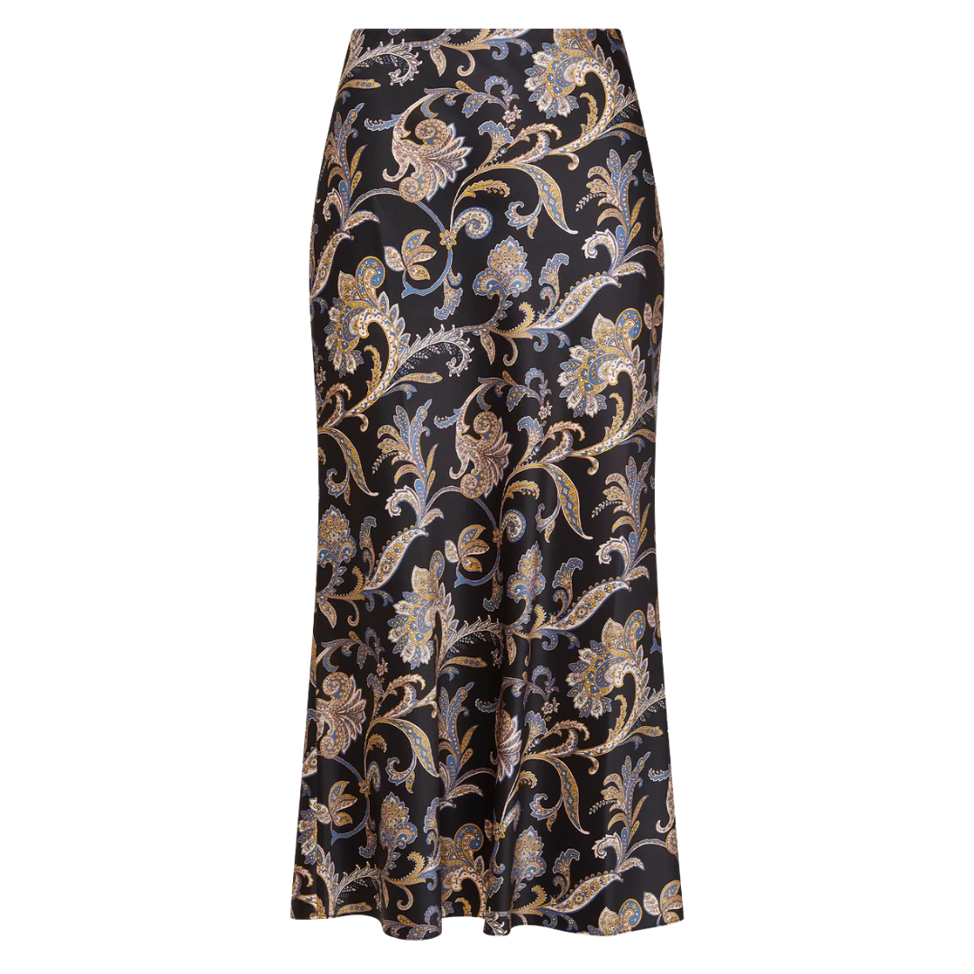 Clover Paisley Midi Skirt in Black Multi
