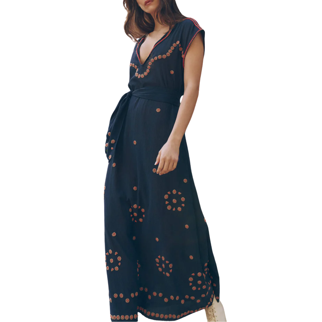 The Beaded Corridor Dress in Navy