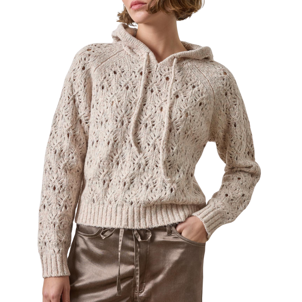 Long Sleeve Hoodie Sweater in Gardenia