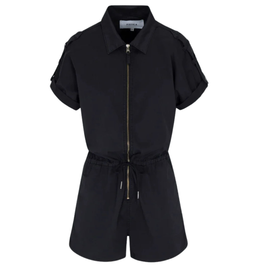 Meg Zip Front Romper in Fade To Black