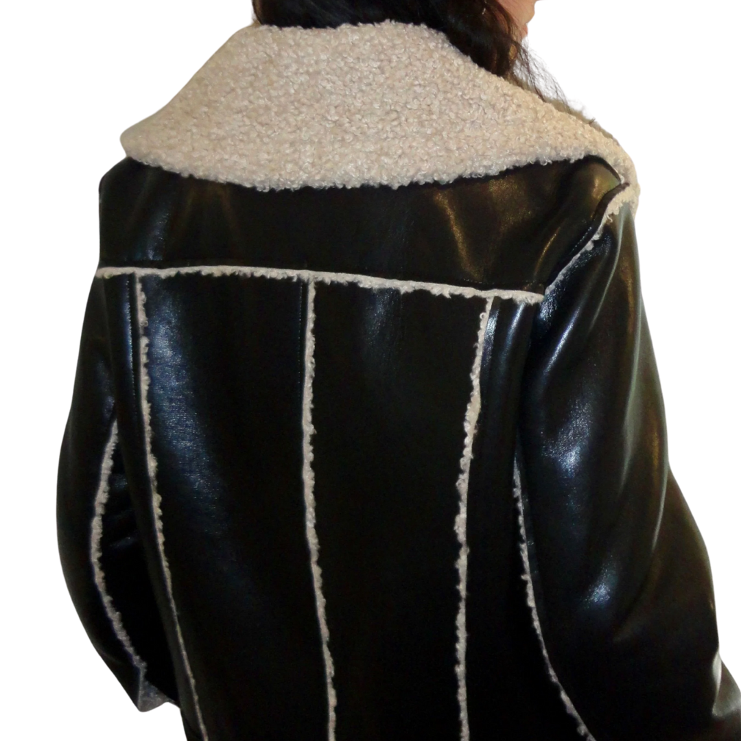 Parker Bonded Vegan Leather Jacket in Black/Camel