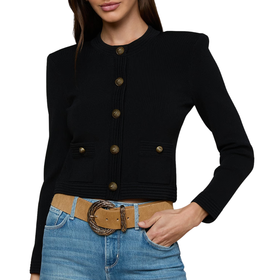 Patsy Cropped Cardigan in Black/Gold