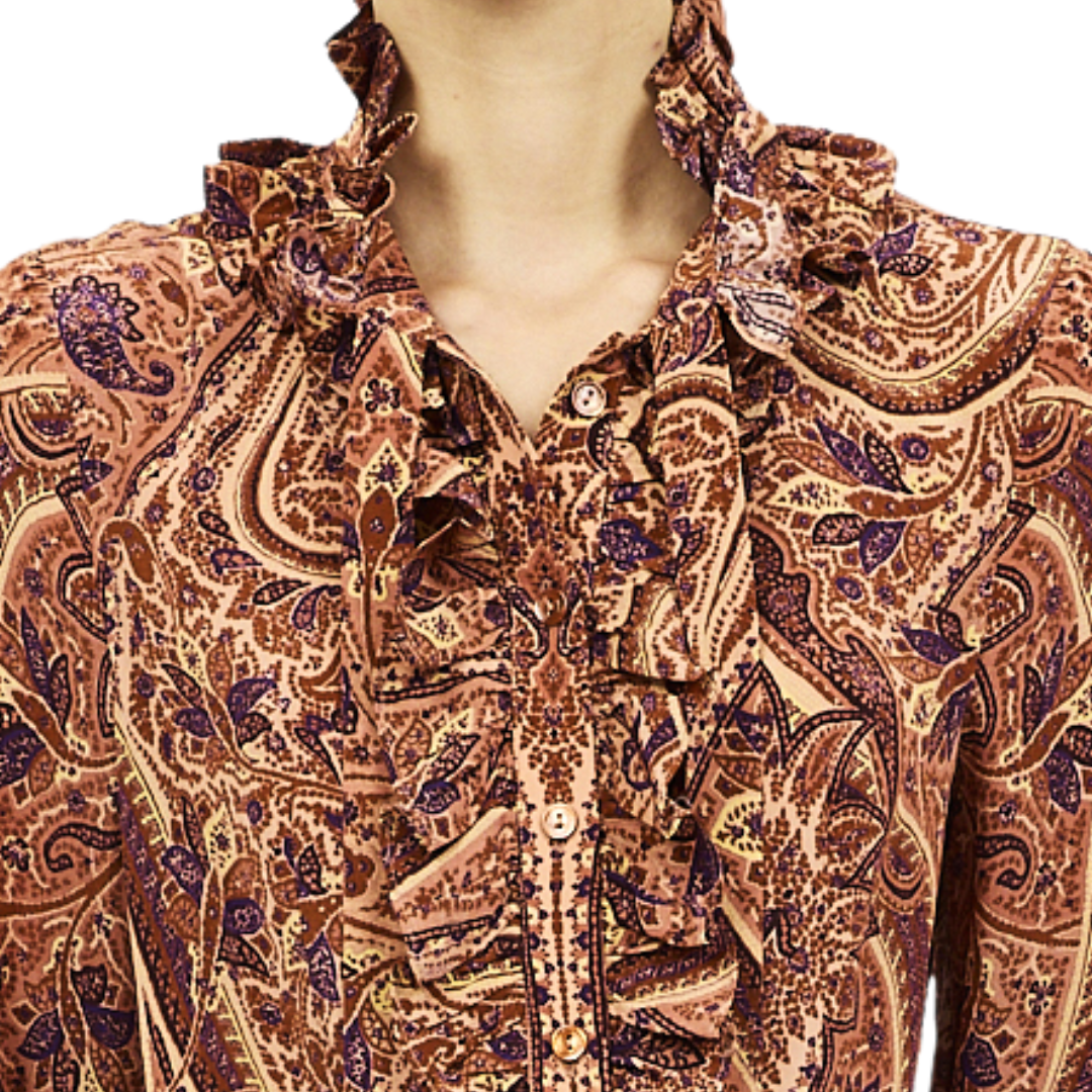 Catroux Long Sleeve Silk Blouse in Rosette