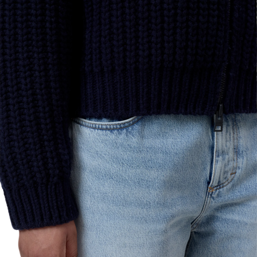 Wool Cardigan With Zip in Dark Night