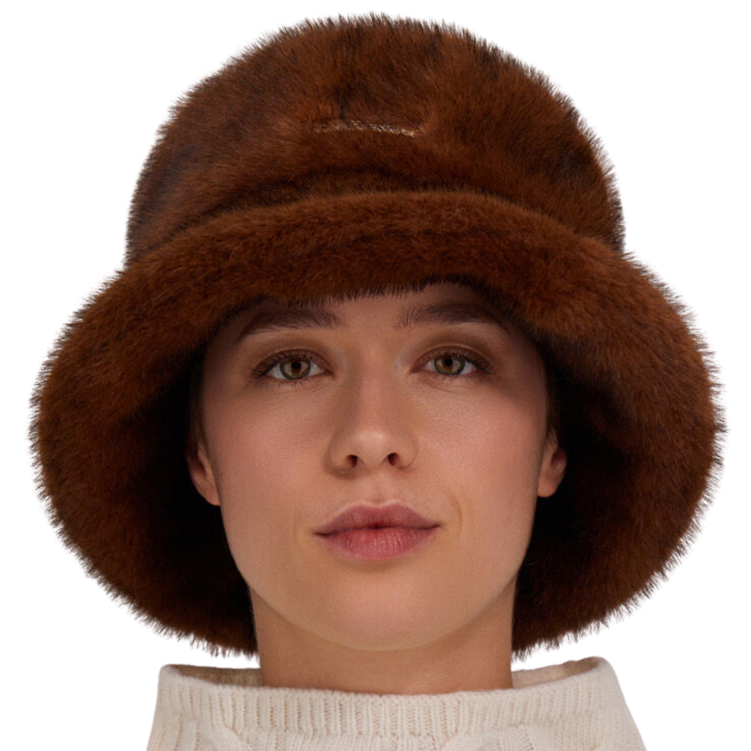 Mink-Effect Fur-Touch Hat in Dark Brown