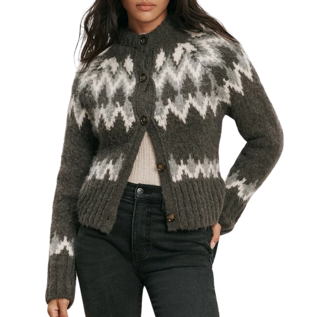 Christina Fair Isle Cardigan in Green Shadow Multi