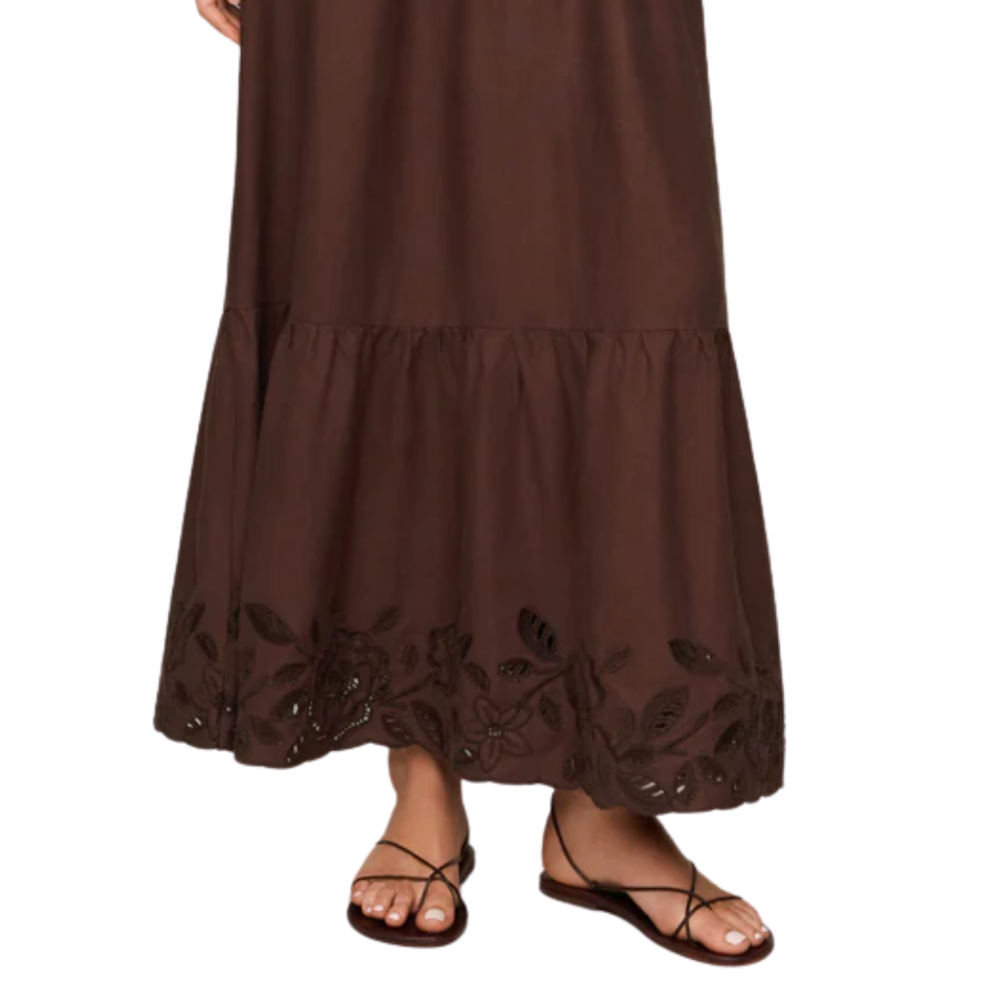 Esti Embroidered Maxi Dress in Chocolate Cherry