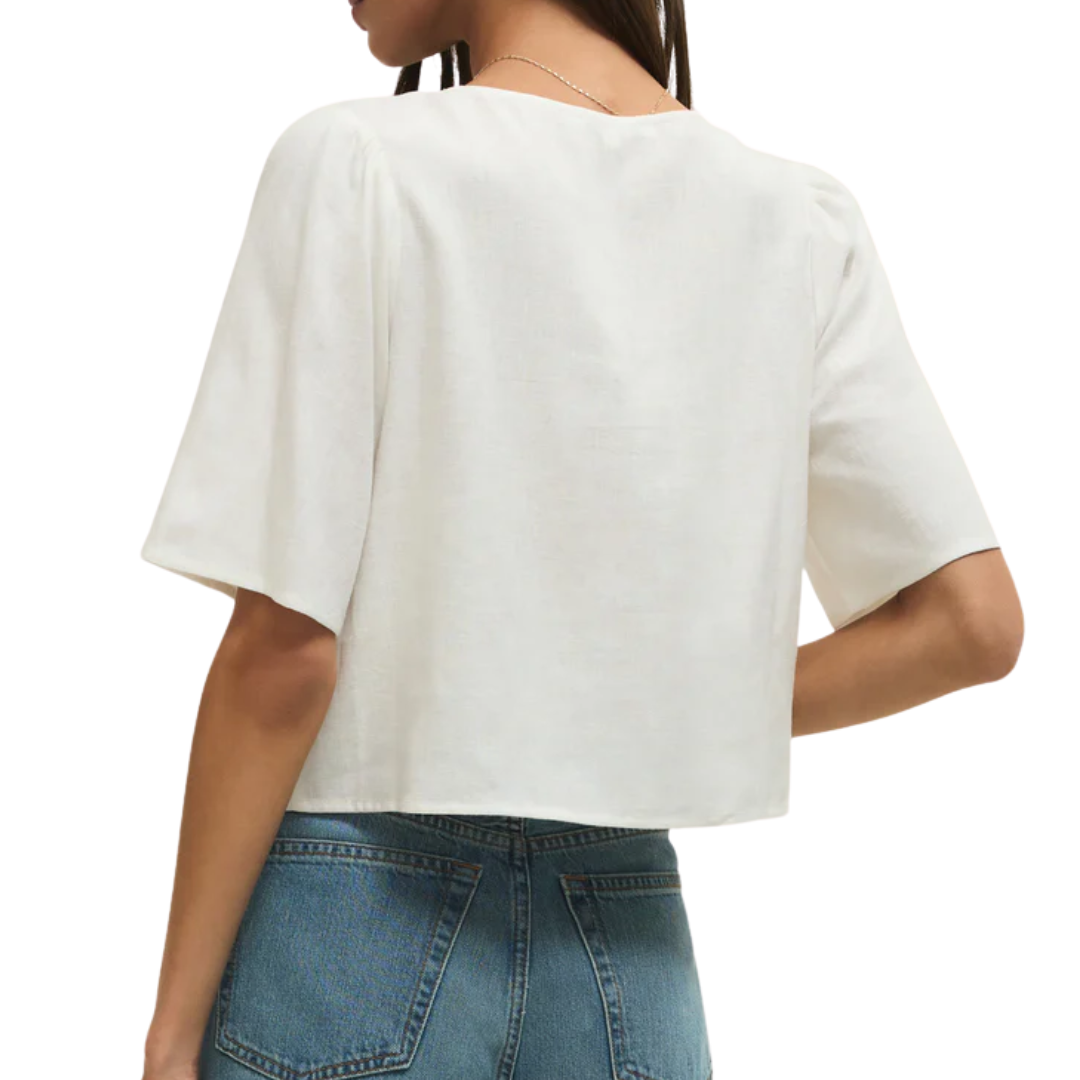 Z Supply La Belle Linen Cropped Top in White