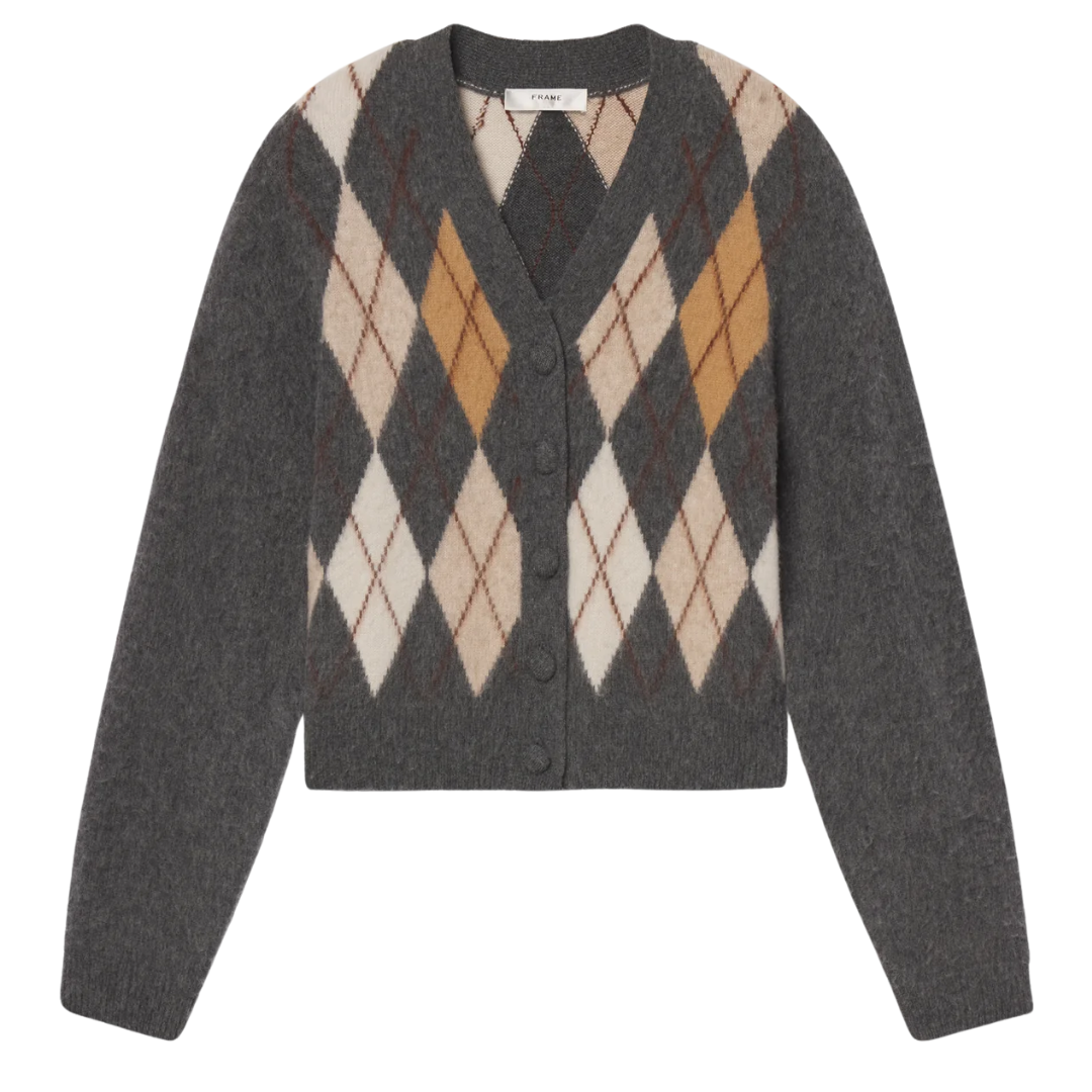 The Brushed Argyle Cardi in Grey Multi