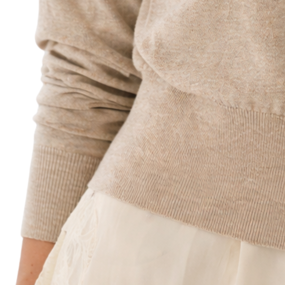 L/S Cropped High V w/ Back Yoke in Bone