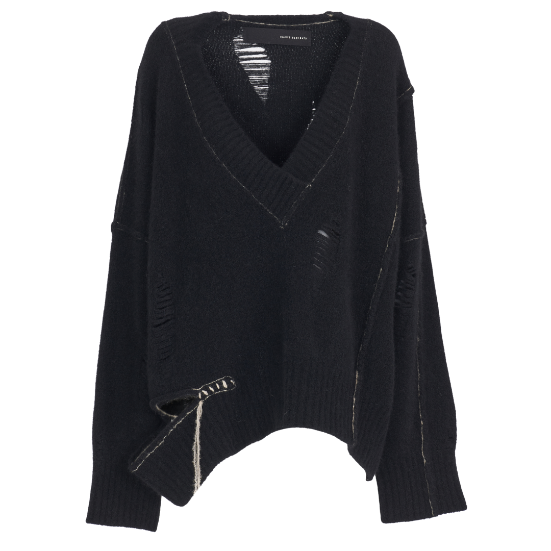 Yak Side Opening V-neck Sweater in Black