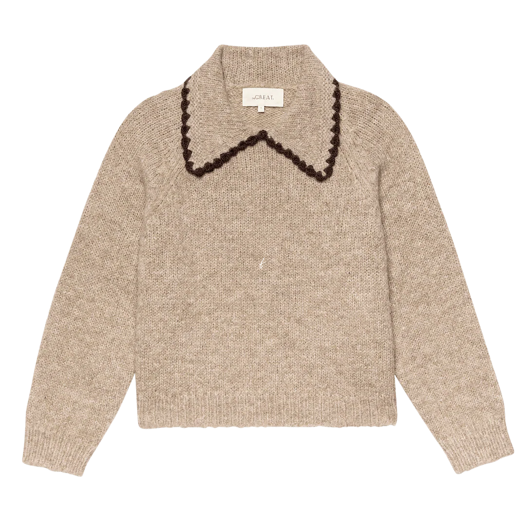 Crocket Collar Pullover in Oat with Brown