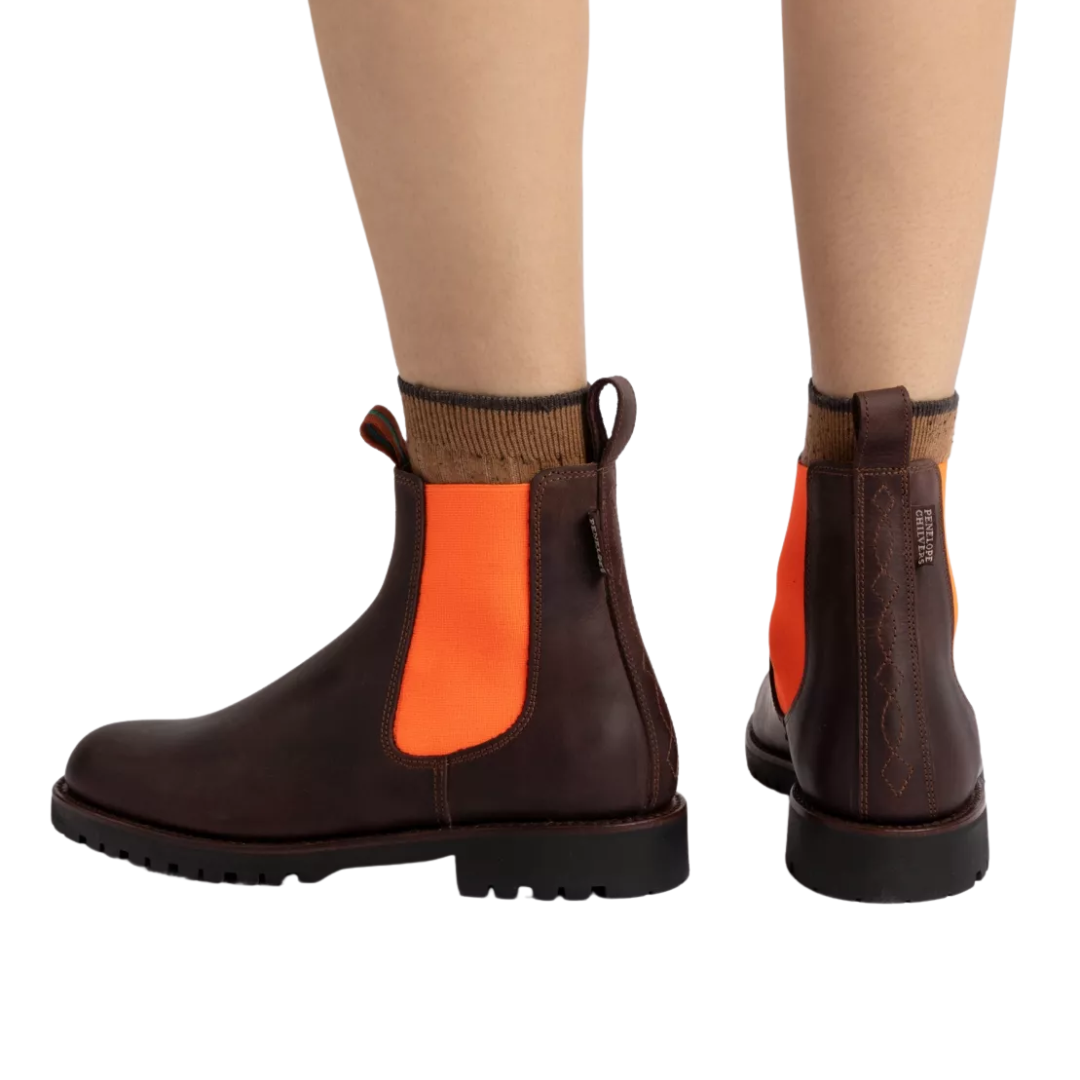 Nelson Leather Boot in Conker/Neon Orange