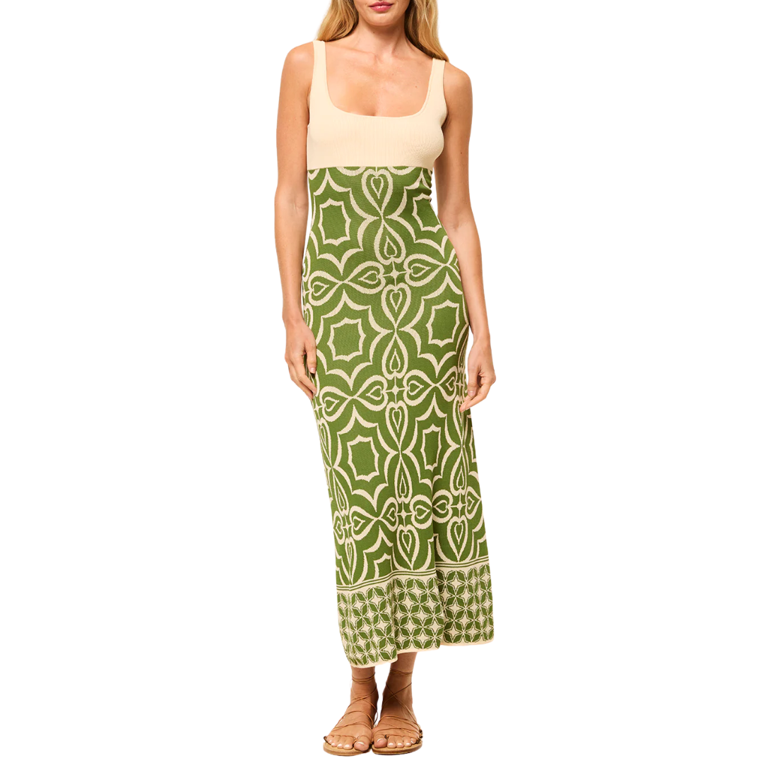 Kalil Dress in Green Mosaic Tile Mix