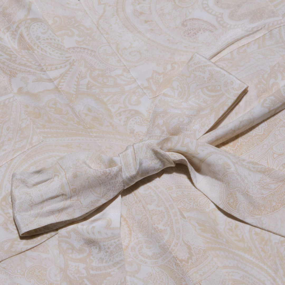 Cameron Silk Shirt Dress in Vintage White Tonal Paisley