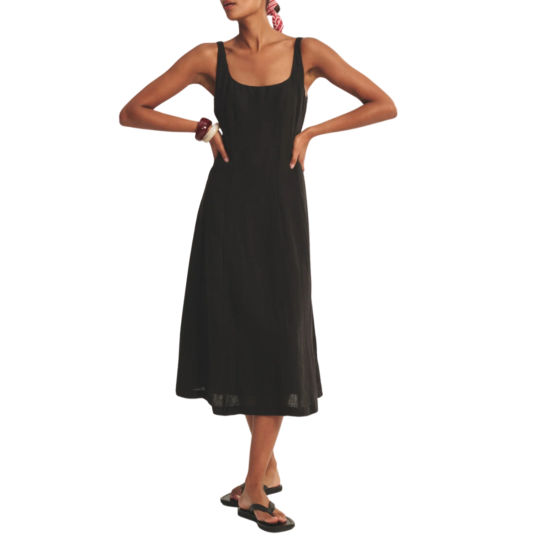 Austen Linen Dress in Black